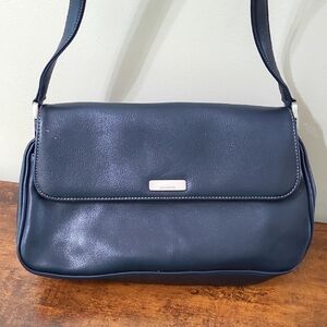 Liz Claiborne Navy Leather Shoulder Bag with Silver Hardware